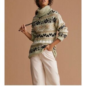 Anthropologie Mint Green Turtleneck Tunic Sweater - Size L